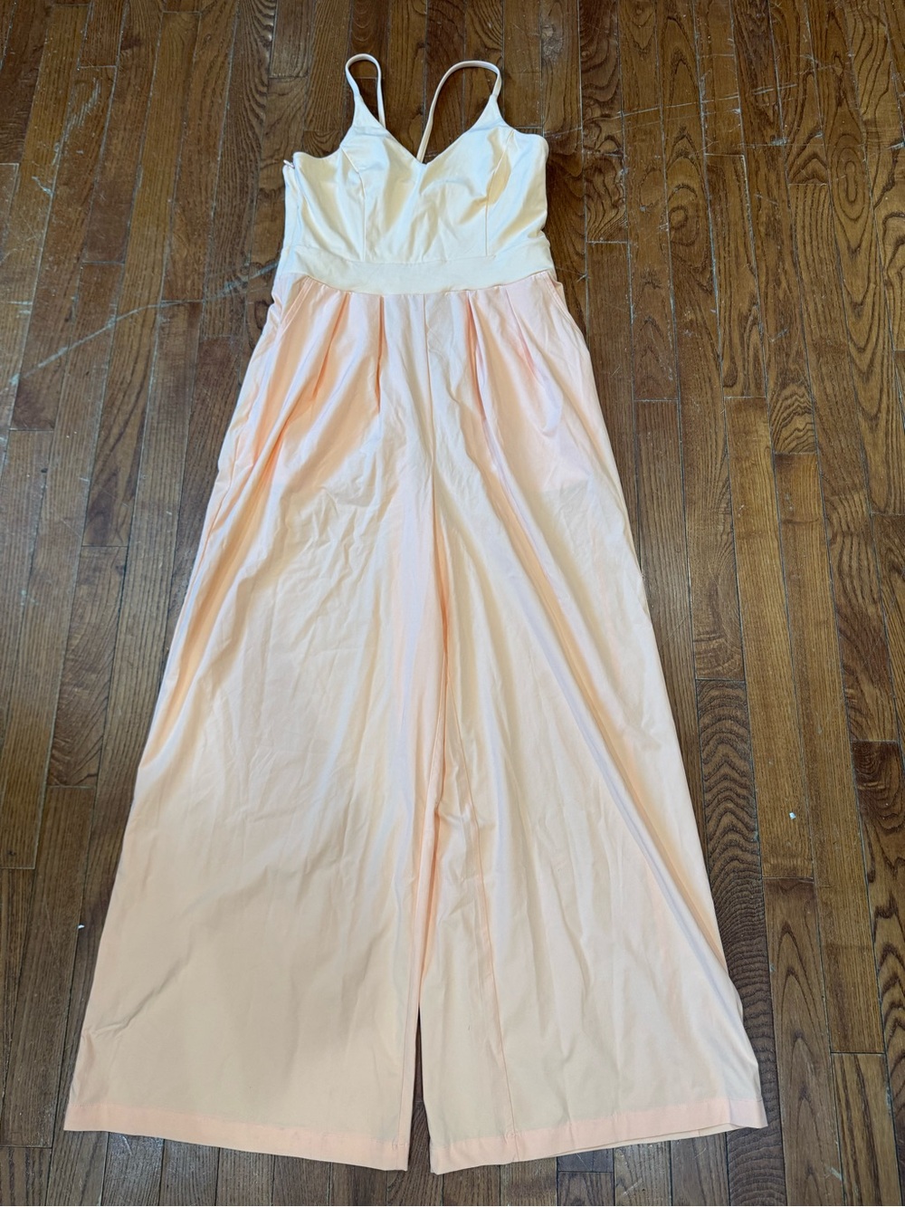 HALARA Peach V-Neck Wide-Leg Spaghetti Strap Jumpsuit - Picture 2 of 11